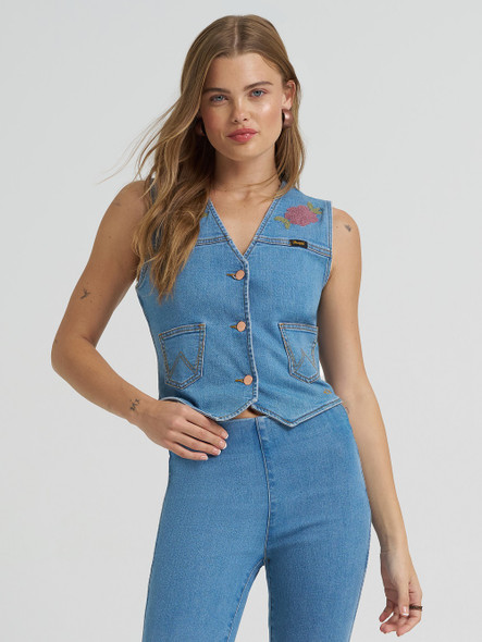 WRANGLER LAINEY WILSON BLUE DENIM VEST - LADIES VESTS  - 112375559