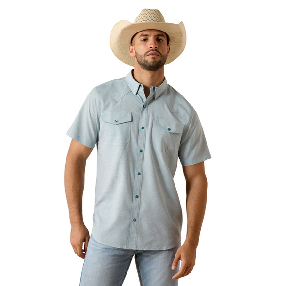ARIAT VENTEK BLUE HEATHER SLIM FIT - MENS SHIRT  - 10071255