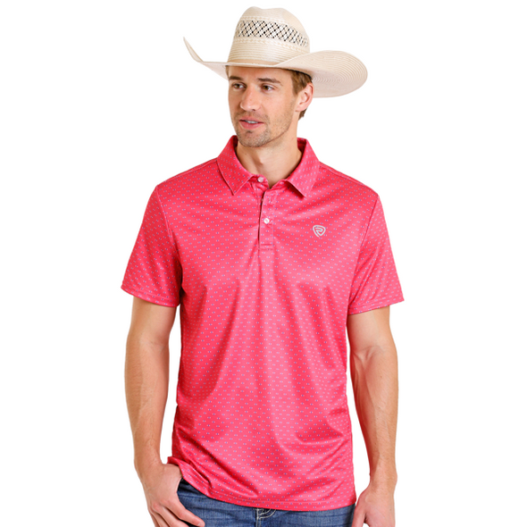 ROCK & ROLL GEO ALLOVER PRINT HOT PINK - MENS POLO  - BM51T08330