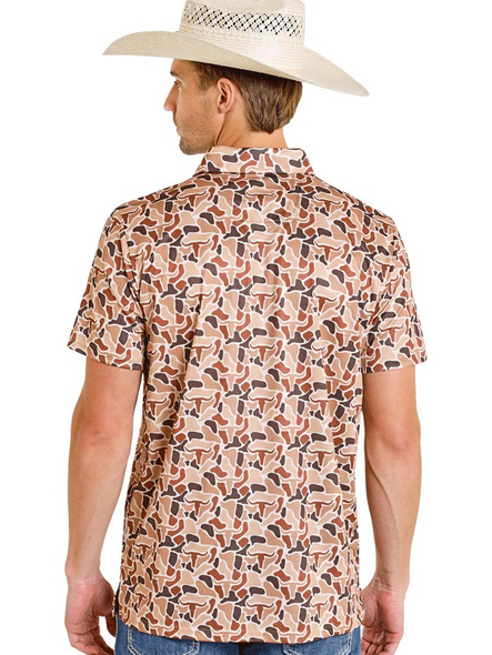 ROCK & ROLL CAMO PRINTED MESH CAMEL - MENS POLO  - BM51T08354