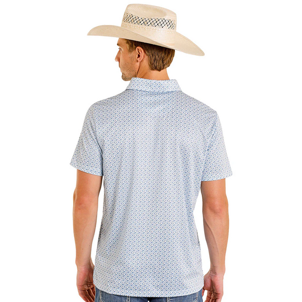 ROCK & ROLL BLUE GEO ALLOVER PRINT - MENS POLO  - BM51T08333