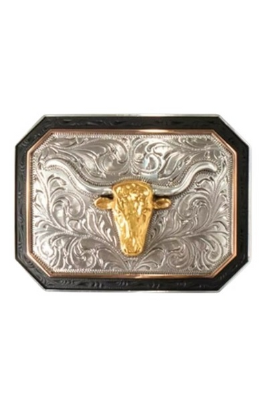 ARIAT RECTANGLE GOLD LONGHORN - ACC BUCKLE  - A37057