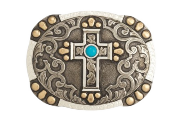 CRUMRINE OVAL CROSS BLACK STONE - ACC BUCKLE  - C10021