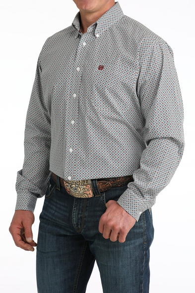 CINCH WHITE GEOMETRIC PRINT - MENS SHIRT  - MTW1106050