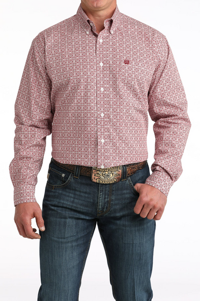 CINCH RED WEAVE GEO PRINT - MENS SHIRT  - MTW1106052