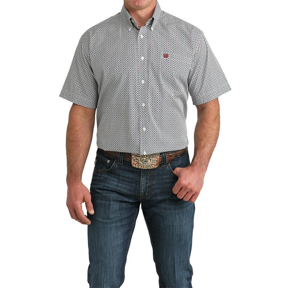 CINCH WHITE GEOMETRIC PRINT - MENS SHIRT  - MTW1111502