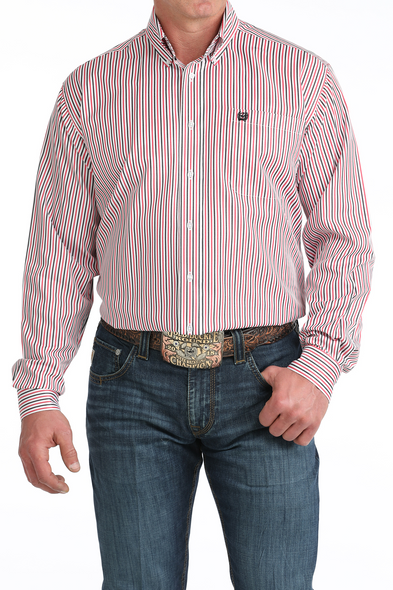 CINCH WHITE STRIPED PINK PRINT - MENS SHIRT  - MTW1106044