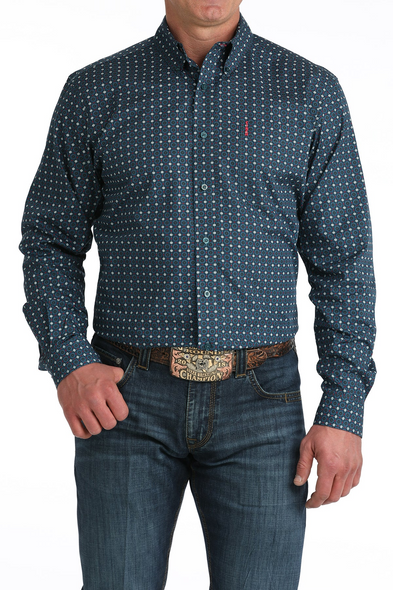 CINCH NAVY MODERN GEOMETRIC PRINT - MENS SHIRT  - MTW1347150