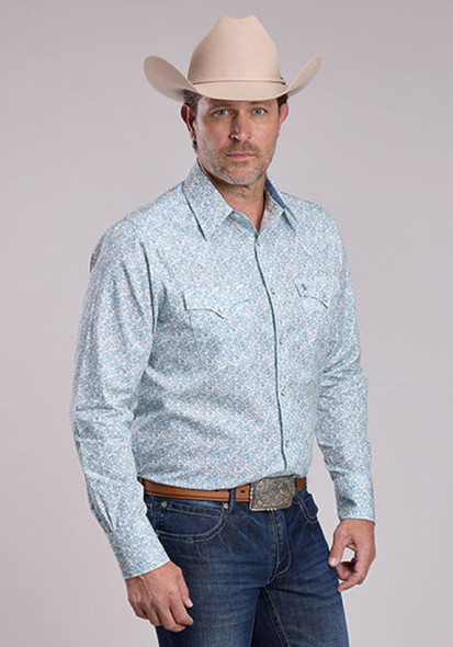 STETSON BLUE VICTORIAN FLORAL PRINT - MENS SHIRT  - 11-001-0425-2038BU