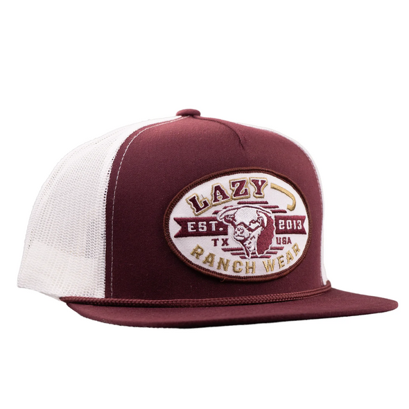 LAZY J RANCH WEAR MAROON & WHITE CATTLE KING - HATS CAP  - MARWHT4-CK