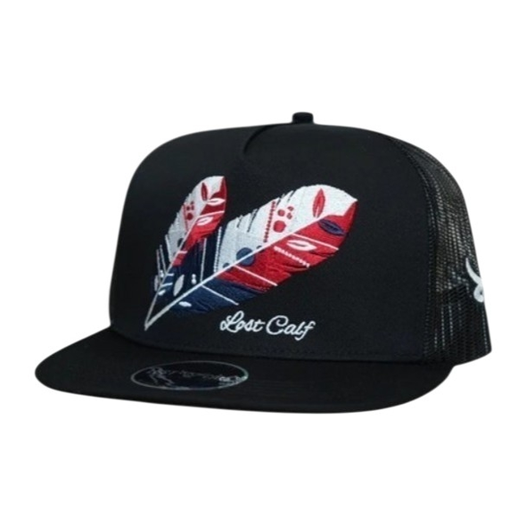 LOST CALF TWO FEATHERS LOGO BLACK - HATS CAP  - TEXAS TRIBE