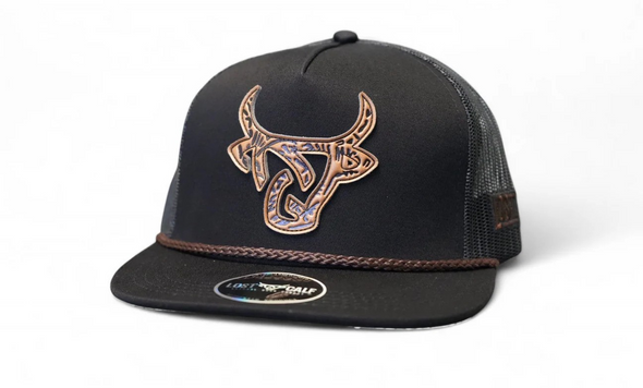 LOST CALF BLACK ROPE 3D TOOLED LOGO - HATS CAP  - RANCHERA FLAT