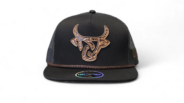 LOST CALF BLACK ROPE 3D TOOLED LOGO - HATS CAP  - RANCHERA FLAT