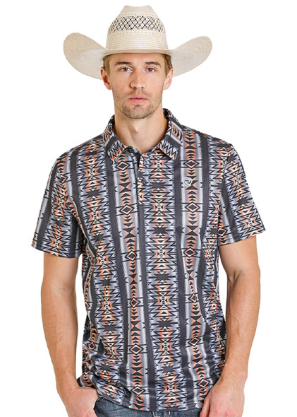 ROCK & ROLL AZTEC PRINTED POLO BLACK - MENS POLO  - BM51T08342-01