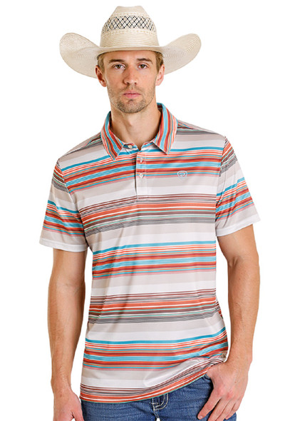 ROCK & ROLL SERAPE STRIPE PRINTED TAN - MENS POLO  - BM51T08344