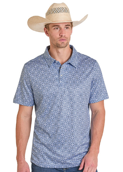 PANHANDLE SLIM BLUE GEOMETRIC SNAP PRINT - MENS POLO  - TM51T08207