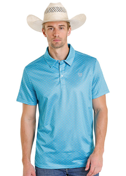 ROCK & ROLL GEO ALLOVER PRINT BLUE - MENS POLO  - BM51T08329