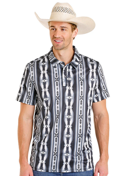 ROCK & ROLL PRINTED BLACK AZTEC - MENS POLO  - BM51T08334
