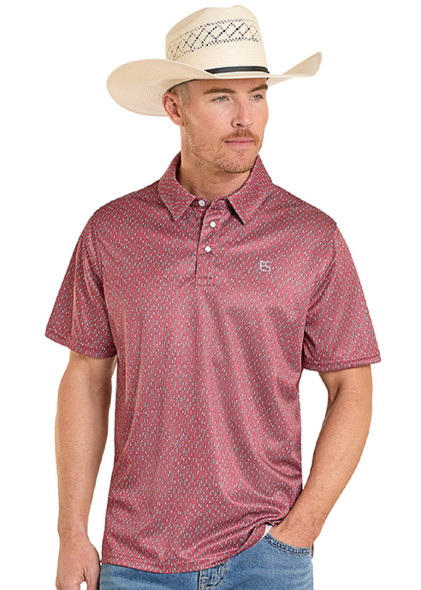 PANHANDLE SLIM RED GEOMETRIC SNAP PRINT - MENS POLO  - TM51T08292