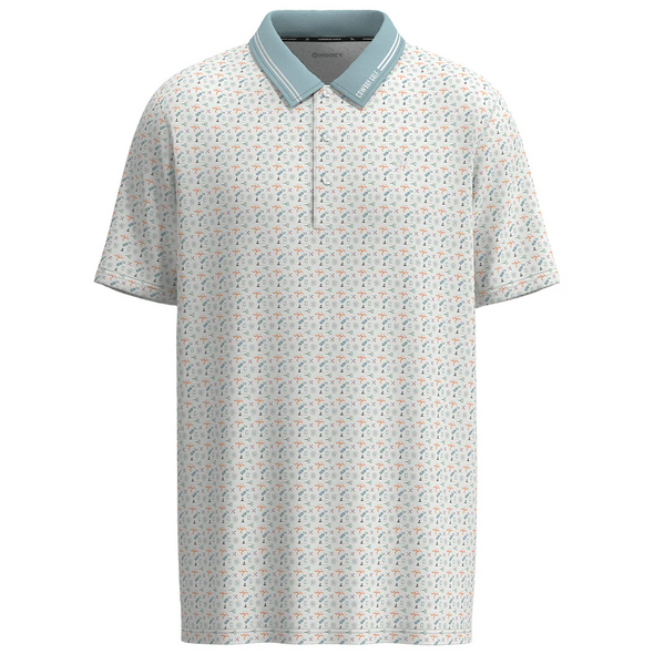 HOOEY WEEKENDER WHITE/BLUE PRINT - MENS POLO  - HP2601WHBL