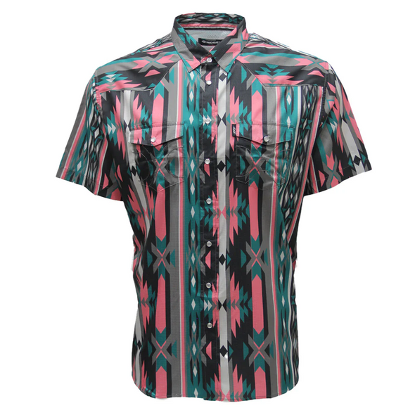 HOOEY SOL AZTEC PINK TEAL SNAP PRINT - MENS SHIRT  - HT2621PKAZ