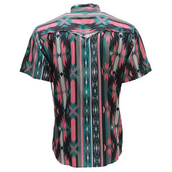HOOEY SOL AZTEC PINK TEAL SNAP PRINT - MENS SHIRT  - HT2621PKAZ