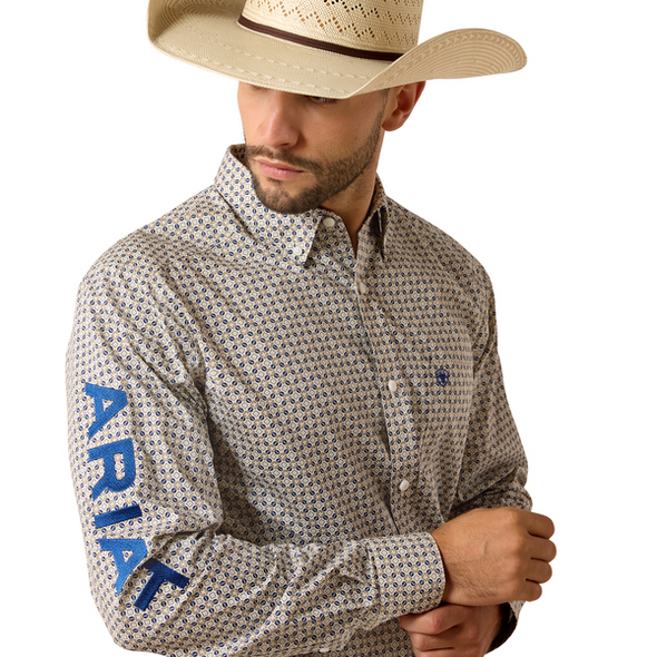 ARIAT TEAM WELLS FITTED KHAKI BLUE - MENS SHIRT  - 10071757