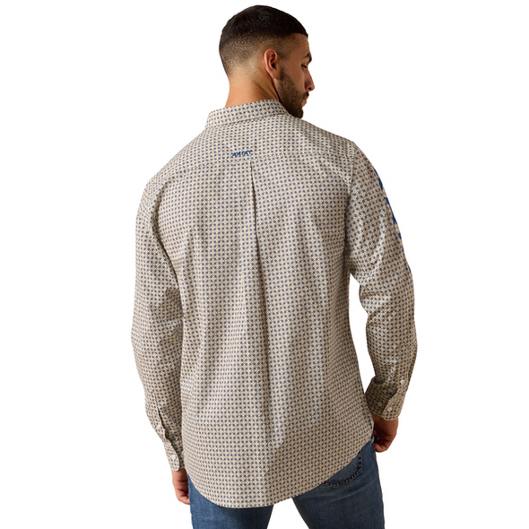 ARIAT TEAM WELLS FITTED KHAKI BLUE - MENS SHIRT  - 10071757