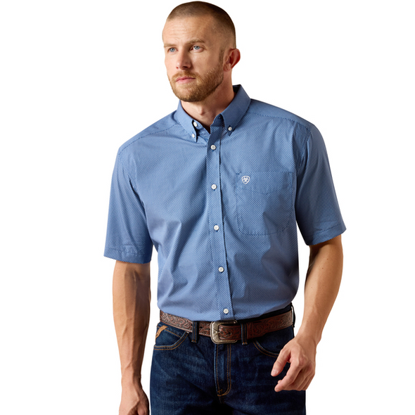 ARIAT WRINKLE FREE BLUE GEO PRINT - MENS SHIRT  - 10071017