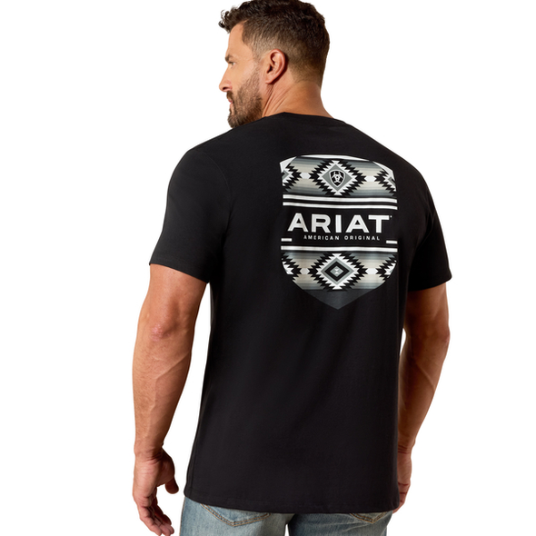 ARIAT CANYON AZTEC SHIELD BLACK - MENS TEE  - 10054353