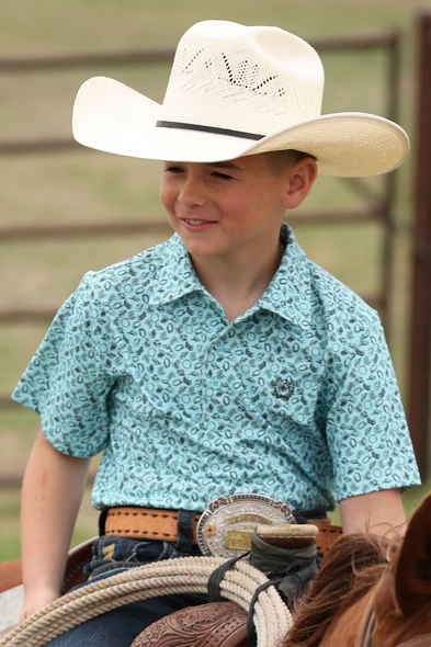 CINCH LIGHT BLUE SOUTHWEST PRINT - KIDS BOYS POLO - MTK7600014