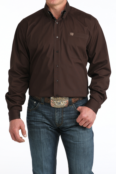 CINCH BROWN STRETCH SOLID - MENS SHIRT  - MTW1106065