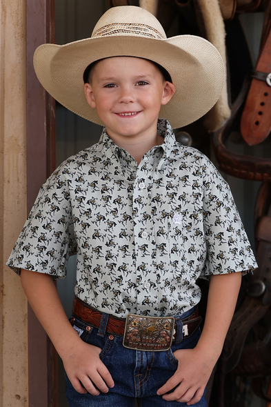 CINCH GREY BRONC RIDER SHORT SLEEVE - KIDS BOYS SHIRT - MTW7140038