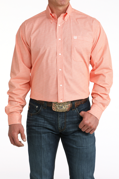CINCH ORANGE GEOMETRIC PRINT - MENS SHIRT  - MTW1106058