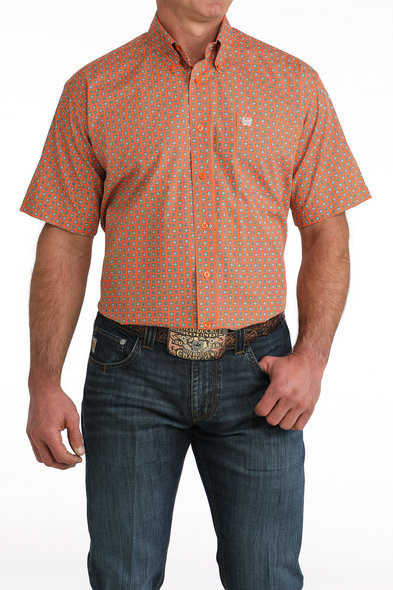 CINCH ORANGE GEOMETRIC PRINT - MENS SHIRT  - MTW1111511