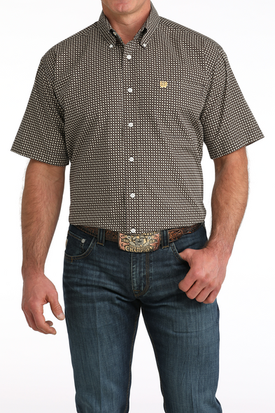 CINCH BROWN GEOMETRIC PRINT - MENS SHIRT  - MTW1111513