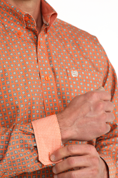 CINCH ORANGE GEOMETRIC PRINT - MENS SHIRT  - MTW1106057