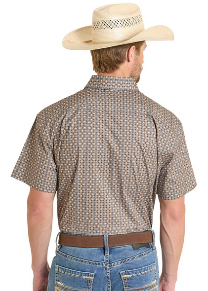 ROCK & ROLL GEO PRINTED DARK BROWN - MENS SHIRT  - BMB3S08307