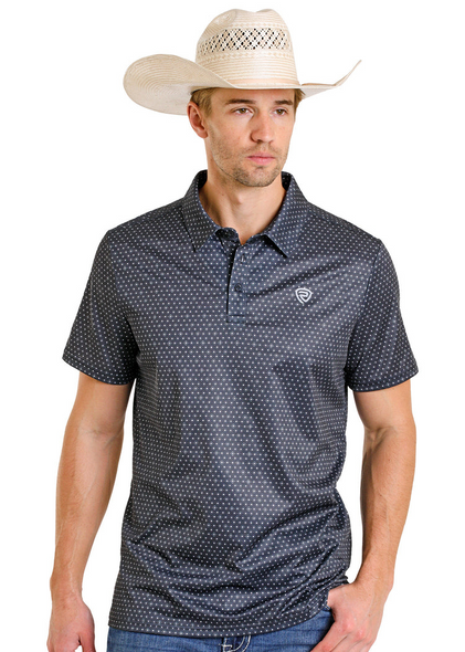 ROCK & ROLL GEO ALLOVER PRINT BLACK - MENS POLO  - BM51T08331