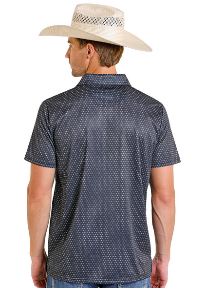 ROCK & ROLL GEO ALLOVER PRINT BLACK - MENS POLO  - BM51T08331