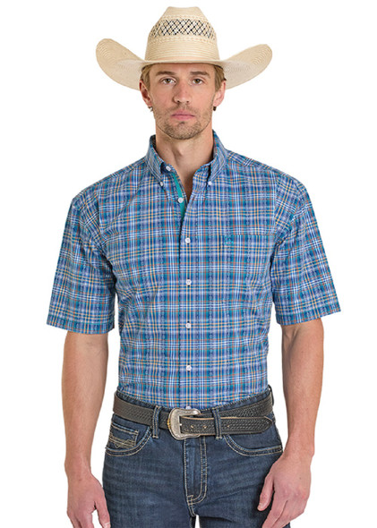 PANHANDLE SLIM 1 POCKET BLUE PLAID - MENS SHIRT  - RMB3S08261