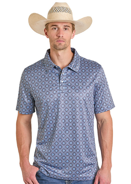 PANHANDLE SLIM NAVY MEDALLION PRINT - MENS POLO  - TM51T08220