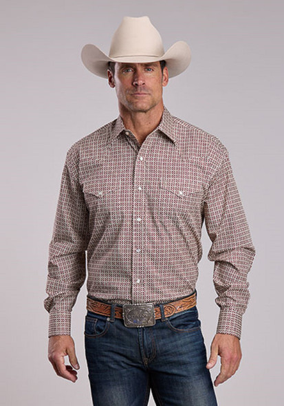STETSON DIAMOND GEO PRINT RED - MENS SHIRT  - 11-001-0425-2006RE