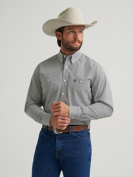 WRANGLER GEORGE STRAIT GREY GEO PRINT - MENS SHIRT  - 112379024
