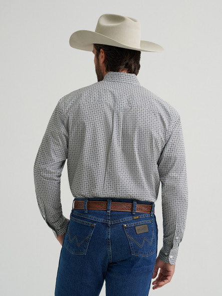 WRANGLER GEORGE STRAIT GREY GEO PRINT - MENS SHIRT  - 112379024