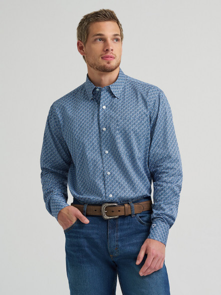 WRANGLER CODY JOHNSON BLUE GEO PRINT - MENS SHIRT  - 112378976