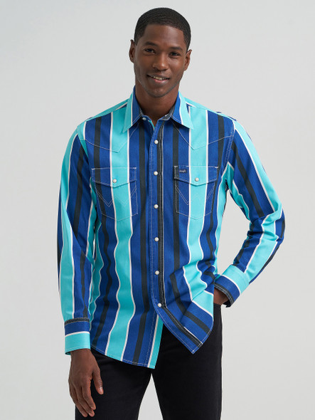 WRANGLER BRUSH POPPER COBALT PRINT - MENS SHIRT  - 112379229