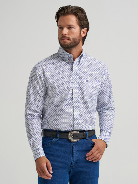 WRANGLER RELAXED FIT BLUE/WHITE PRINT - MENS SHIRT  - 112379162