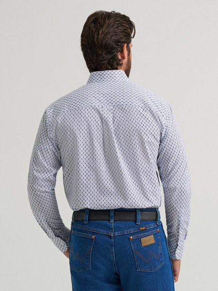 WRANGLER RELAXED FIT BLUE/WHITE PRINT - MENS SHIRT  - 112379162