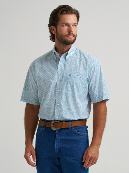 WRANGLER RELAXED FIT TEAL PRINT - MENS SHIRT  - 112379160
